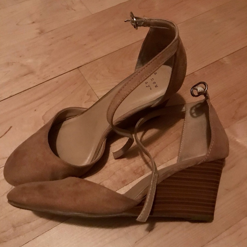 Nude Ankle Strap Wedge Heels